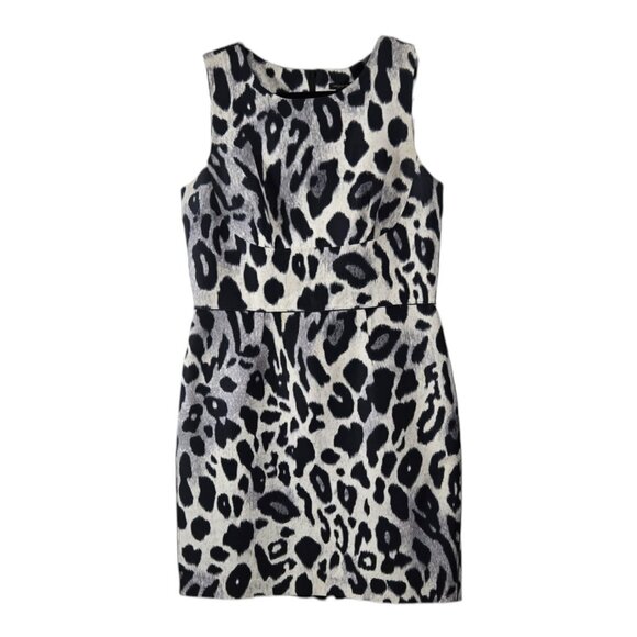 Ann Taylor Size 8 Dress Sleeveless Lined Tailored Animal Print Black Grays - Picture 1 of 6
